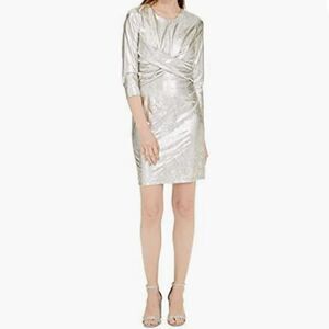 Inc international concepts platinum 1 shiny silver twist front dress size large